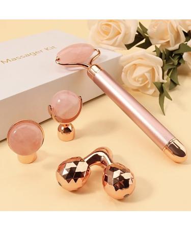 4 in 1 Electric Jade Roller 3D Vibrating Skin Care Face Kit and Roller (Rose Gold)