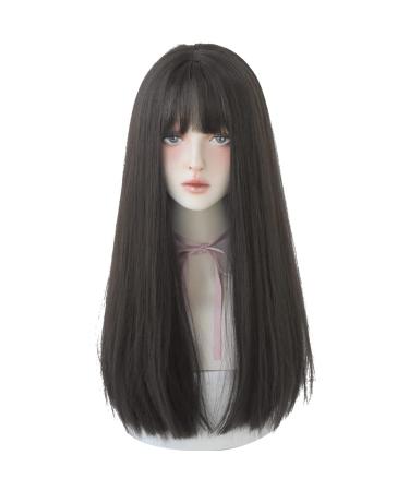 URCGTSA 22 Inches Long Black Synthetic Hair Wig with Bangs - Perfect for Parties and Cosplay - Buy Online on GoSupps.com