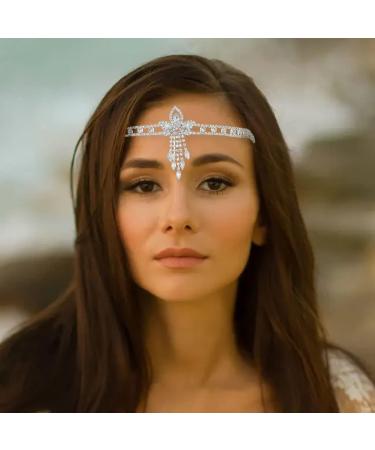 IYOU Boho Rhinestone Headband Silver Crystal Head Chain Vintage Bridal Headpiece Hair Jewelry for Women Gatsby Party - Buy Online on GoSupps.com