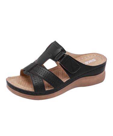 Monerffi women sandals outdoor slippers anti slip beach casual open toe sandals vintage anti-slip breathable lightweight platform 44/45 EU black black