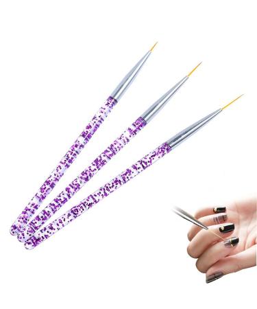 Nail Art Brushes 3 Pcs Miniature Nail Art Brushes Nail Art Brush Pen Thin Liner Pens for DIY Nail Art Fine Detailing Art Painting Acrylic Nail Models(Purple)