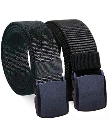WYUZE 2 Pack Nylon Belt Outdoor Military Web Belt 1.5" Men Tactical Webbing Belt Black-black T waist-below 42"