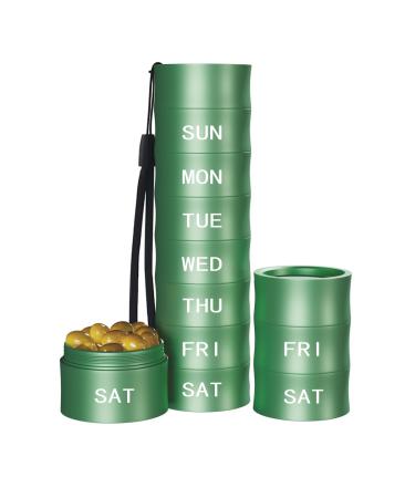 Pill Organizer Bamboo-Shaped Portable Waterproof Pill Box BPA Free 7 Day Medicine Pill Organizer Holder for Vitamin Fish Oil Supplements and Medication Green