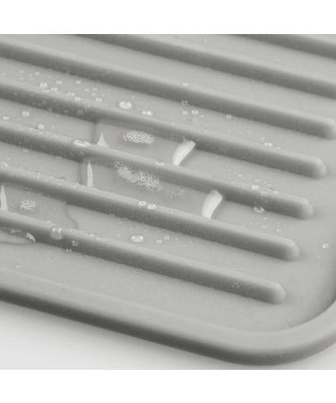 mDesign Small Square Pet Food and Water Bowl Mat - Waterproof Non-Slip Silicone Placemat for Dogs and Cats - Durable and Food Safe - Gray Linelle Collection - Buy Online on GoSupps.com