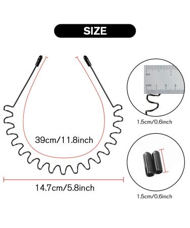 UMUACCAN Metal Hair Bands 2 Pack - Black Wavy Spring Sport Headbands for Men and Women - Non-Slip Elastic Fashion Hair Hoop Clips - Buy Online on GoSupps.com