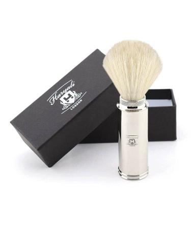 Shaving brush for men made of stainless steel with white badger hair. Easy to hold while travelling. Perfect for him. - Buy Online on GoSupps.com