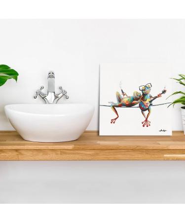 Yidepot Canvas Frog Wall Art Decor - Happy Frogs with Glasses - 50x50CM - Bedroom, Laundry Room & Girl's Room Decor - Inspirational Art with Frame - Easy Hanging - Buy Online on GoSupps.com