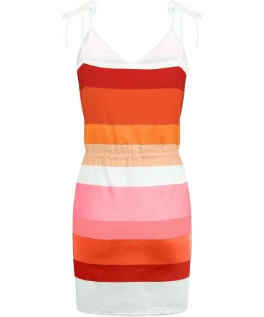 Ronony Women's Summer Dress - V-Neck Beach Mini Dress Boho Retro A-Line with Looped Sleeves - Orange XXL - Buy Online on GoSupps.com