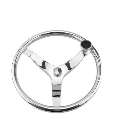 CREDSTAR Stainless Steel Boat Steering Wheel ,3 Spoke 13-1/2" Dia with Spinner knob , with 5/8" -18 Nut for Seastar and Verado