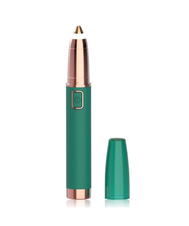 Eyebrow Trimmer for Women - Electric Eye Brow Razor with LED Light Painless & Easy Clean for Eyebrows Face Nose Ear Hair Chin Lips Peach Fuzz Bikini Lines & Other Detailing - Battery Operated (Green)
