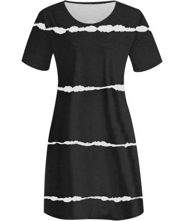 Gufesf Women's Summer Casual Tshirt Dress V Neck Short Sleeve Loose Fit Graphic Mini Dress - Black, Small - Buy Online on GoSupps.com