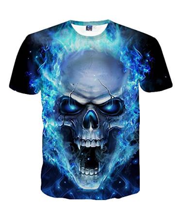 Sopiago Mens 3D Novelty Tshirts Men Skull Graphic Tees Shirt with Designs Crewneck Short Sleeve Summer Tees Blouse Tops Blue 4X-Large