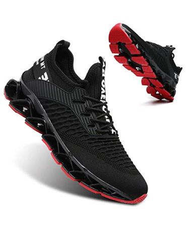 Vooncosir Men's Fashion Sneakers Breathable Mesh Running Shoes Blade Non Slip Soft Sole Casual Athletic Walking Shoes 11 17-black/Red