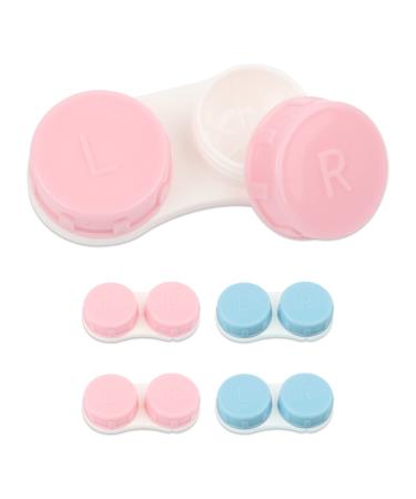 Sihuuu Colorful Contact Lens Case,4 Pack for Travel, Home, Outdoor, Mini Contact Lens Soak Storage Kit(Blue+Pink)