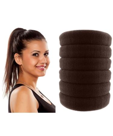Styla Hair 6 Pack No Crease Hair Tie Brown Elastic Bands for Thick, Curly, Wavy Hair – Seamless No Slip, No Damage Design Ponytail Holders for Women & Men - Flexible Comfort for All Day Wear Great for High Impact Sports, W…
