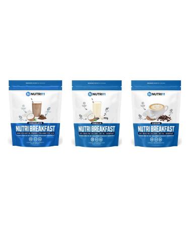 NutriBreakfast by Nutrillermo | Keto Collagen Protein Powder Bundle Chocolate Vanilla & Coffee | Grass-Fed Collagen with MCT Oil & Coconut Creamer | Energy Focus & Wellness Support