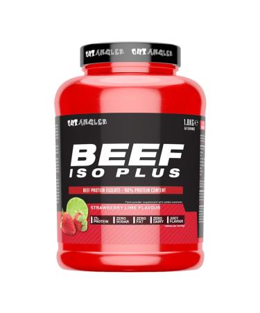 OUT ANGLED Beef Iso Plus Zero Fat Zero Sugar 90% Beef Protein Isolate with BCAAs Glutamine EAAs and Coenzyme Q10-1.8kg (Strawberry Lime)