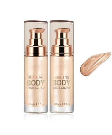 2 Pack Body Luminizer, High Gloss Waterproof Body Luminizer Glitter Face Shimmer Moisturizer Lotion Tan Cream Foundation Makeup Bronzer (105 Champagne Gold)