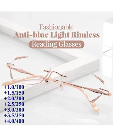 Buy Women's Diamond Rimless Anti-Blue Light Reading Glasses +300 - Ultra Light Frameless Portable & Stylish - Buy Online on GoSupps.com