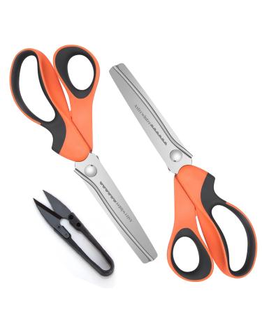 Pinking Shears Set (Pack of 2 PCS Serrated & Scalloped edges) By Arcanthite - Zig-zag Scissor for Fabric Leather & Paper - Pinking Dressmaking Sewing Scissors AT-002-A Orange