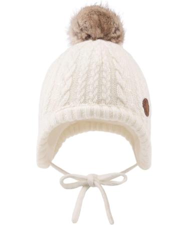 XIAOHAWANG Winter Baby Beanie with Velvet Lining and Pompom | Toddler Kids Earflap Hat for Boys and Girls 18 Months - 3 Years | Warm and Stylish White Baby Hat - Buy Online on GoSupps.com