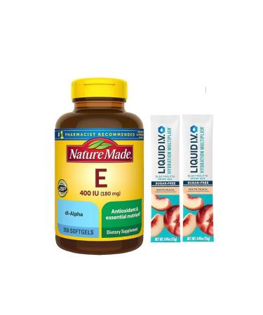 Nature Made Vitamin E 400 IU 180 MG (350 CT) + Bonus 2 Sugar-Free White Peach Hydration Stick