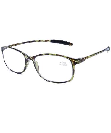 DOOViC Blue Light Filter Computer Reading Glasses for Unisex TR259-C (9 Colors) C8 Green Tortoiseshell 1.5 x