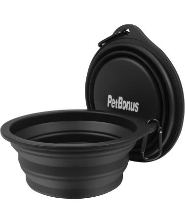 Petbonus Foldable Dog Bowls - 2 Silicone Water & Food Bowls | Portable Leak-Proof Travel Set with Carabiners - 600ml Black - Buy Online on GoSupps.com