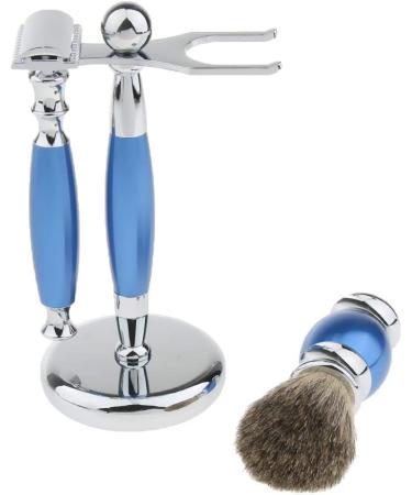 Luxury Blue Shaving Set - Safety Razor Brush & Alloy Stand | Premium Grooming for Men - Buy Online on GoSupps.com