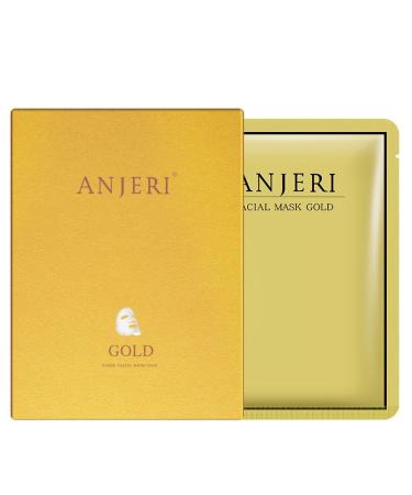 1 BOX NEW Anjeri Gold Facial Mask Moisturizing Silk Silver Facial Mask Deep Hydrates Soothes Skin & Improve Fine Lines Nourishing & Firming Facial Mask 35 ml* 10 Piece (Golden)