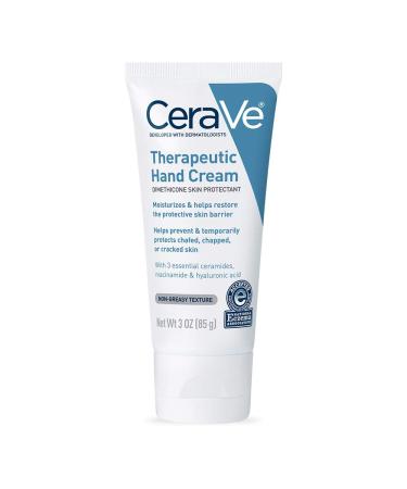 CeraVe Therapeutic Hand Cream for Dry Cracked Hands With Hyaluronic Acid and Niacinamide | Fragrance Free 3 Ounce