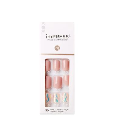 KISS imPRESS Press-On Manicure  Nail Kit  PureFit Technology  Short Press-On Nails  Miracle'  Includes Prep Pad  Mini Nail File  Cuticle Stick  and 30 Fake Nails