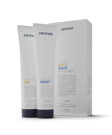 Zahnheld toothpaste Day & Night with fluoride (2 x 75 ml tube) daily toothpaste tooth cleaning with mint taste |6-fold active ingredient complex from natural ingredients