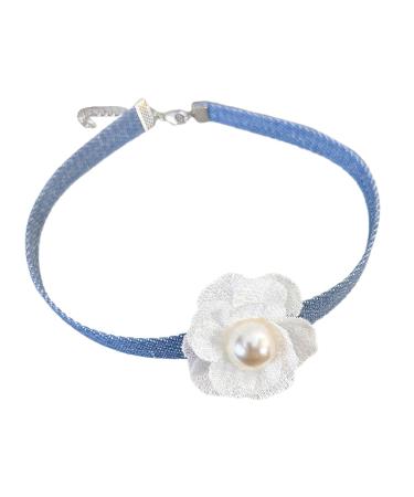 Oralgo Blue Denim Choker Necklace with Large Flower | Trendy 2024 Women's Accessory | Fashionable Denim Necklace for Girls - Buy Online on GoSupps.com