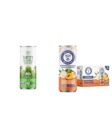 Thirsty Buddha All Natural Coconut Water 5.7kg (12/490ml) & Thirsty Buddha Sparkling Coconut Water 12 Count Peach Mango 12 x 330 ml