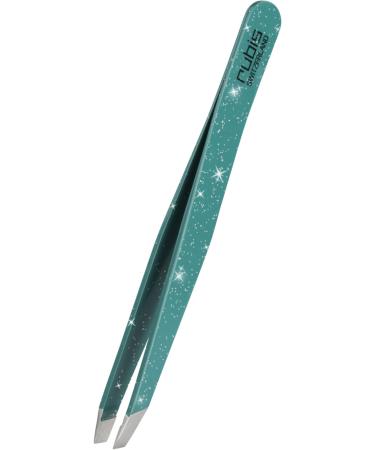 Rubis Switzerland Tweezers Slanted - Green Glitter - Professional Slant Plucking Tweezers for Eyebrow Shaping and Hair Removal