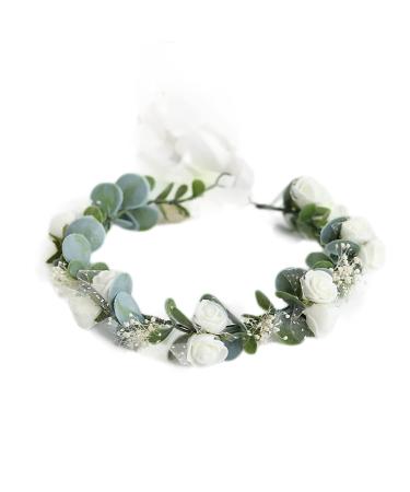 Dlynmoo Artificial Boho Flower Crown Green Leaf Floral Adjustable Bridal Headpiece Photo Prop TG02066