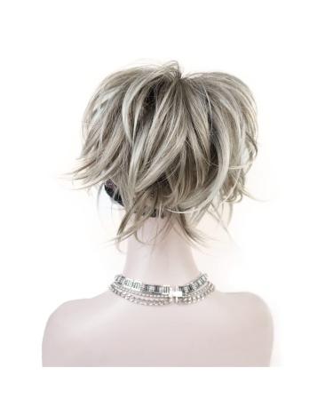 Aimole Synthetic Ponytail Clip-on Straight Wig Short Extensions hair Hairpiece (48T Light Gray Blonde with Dark Root) 48T