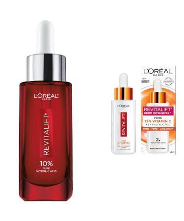 L Or al Paris Glycolic Acid Face Serum Revitalift Triple Power LZR & 12% Pure Vitamin C Face Serum + Vitamin E + Salicylic Acid