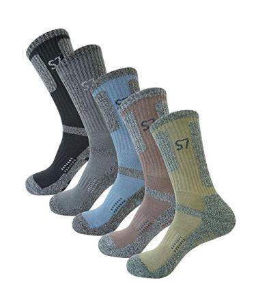 SEOULSTORY7 5pack Men's Climbing Cushion Hiking/Performance Crew Socks Shoe Size: 9-11 5color Assortment
