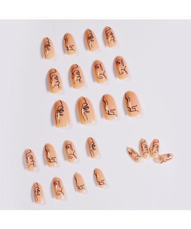 Abstract French Short Oval Fake Nails - 24PCS Full Cover Acrylic Nail Art for Women & Girls - International Shipping - Buy Online on GoSupps.com