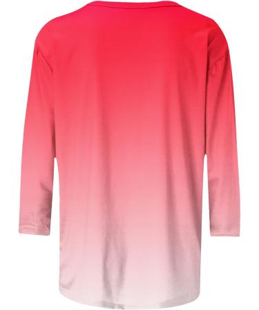 oelaio Women's Tie Dye Round-Neck T-Shirt Women Casual 3/4 Sleeve T-Shirts Summer Cute Tunic Tops Basic Tees Blouses Loose Red Large - Buy Online on GoSupps.com