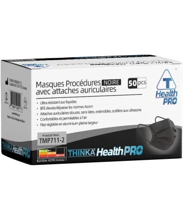 THINKA FACE MASK WITH EARLOOPS (50pcs) - BLACK -Medical Mask - Surgical Mask -ASTM Level 1 Mask - Buy Online on GoSupps.com