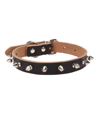 Aolove Basic Classic Adjustable Genuine Cow Leather Pet Collars for Cats Puppy Dogs Medium / Neck 10.5"-13" Black-Spiked Rivet
