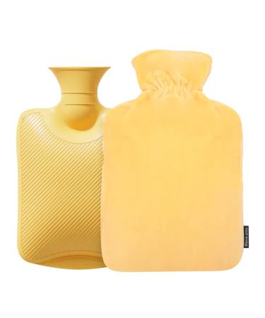 2L hot water bottle with a soft cover - 2000ml large hot water bottle made of rubber with removable covers for hands feet and as bed warmers gifts for children and adults pain relief 2000ml -yellow