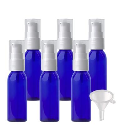 ZEOABSY 6 Pieces 30 ml Blue Lotion Bottles with White Pump 30ml Empty PET Plastic Lotion Pump Bottle Cosmetic Gel Travel Container for Cosmetic Make up Cleaning + 1 x Funnel Blue 30ml