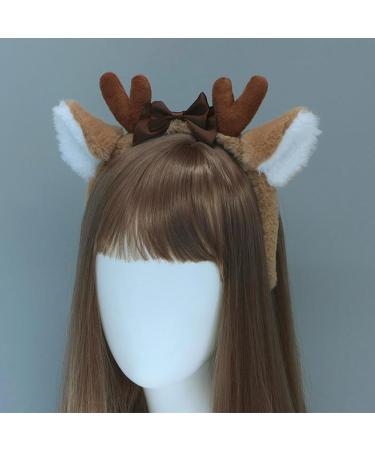 minkissy Deer Ear Headband Christmas BoBo Antlers Headband Plush Reindeer Bow Christmas Hat Cosplay Deer Hair Accessories Hairband Cosplay Christmas Party for Boy Girls - Buy Online on GoSupps.com