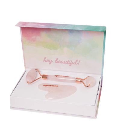 Aquamarina Beauty Rose Quartz Roller and Gua Sha Set