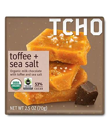 TCHO Dark Milk Chocolate Toffee + Sea Salt, 70g bar, Pack of 12 Toffee + Sea Salt Dark Milk Chocolate