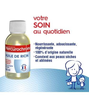 MERCUROCHROME Castor Oil - Nourishing Oil for Skin Hair and Nails - Rich in Vitamin E - 100% Natural Origin - 100mL - Made in France - Buy Online on GoSupps.com